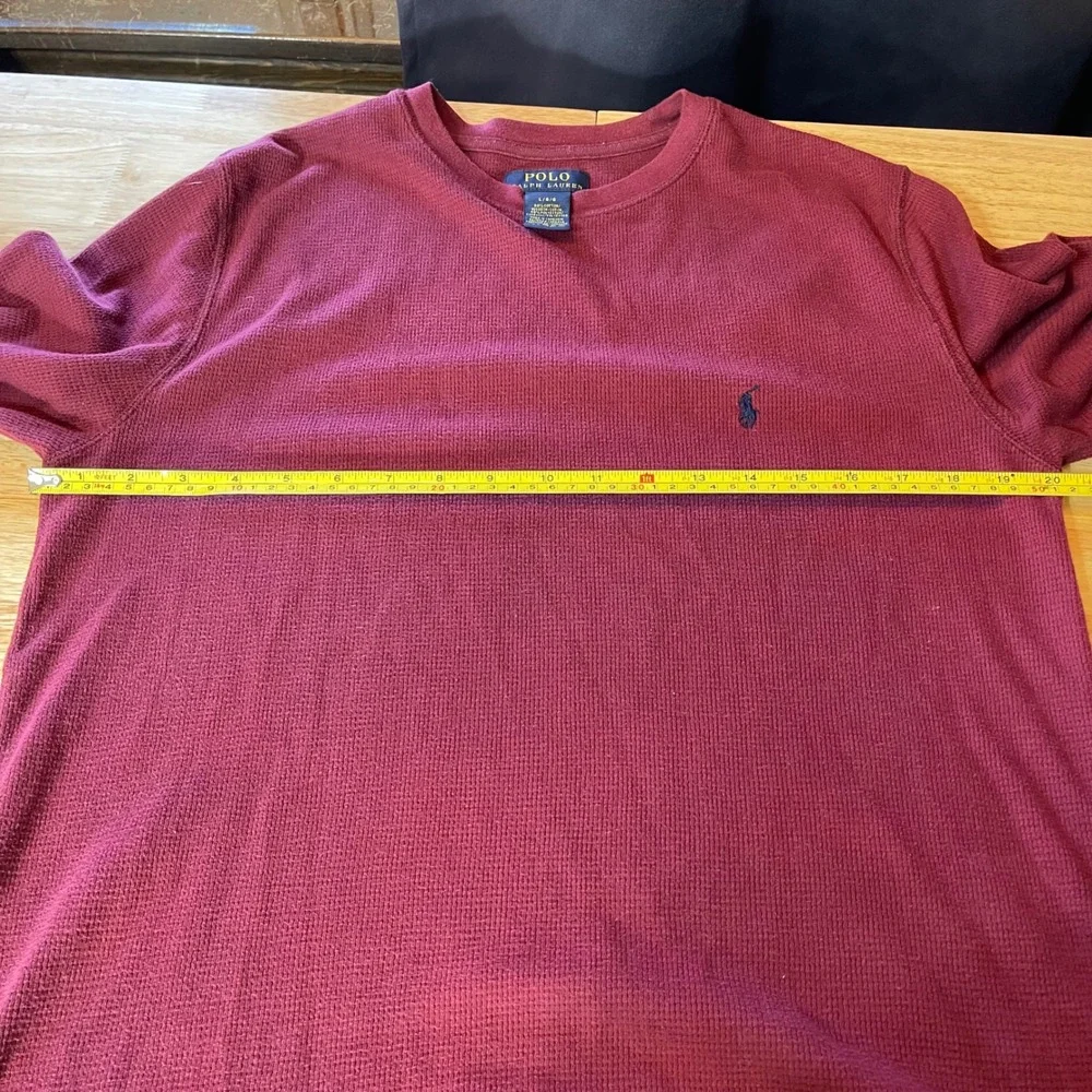 Polo Ralph Lauren Mens Burgundy Waffle Knit Long Sleeve Crew Neck Shirt L Henley